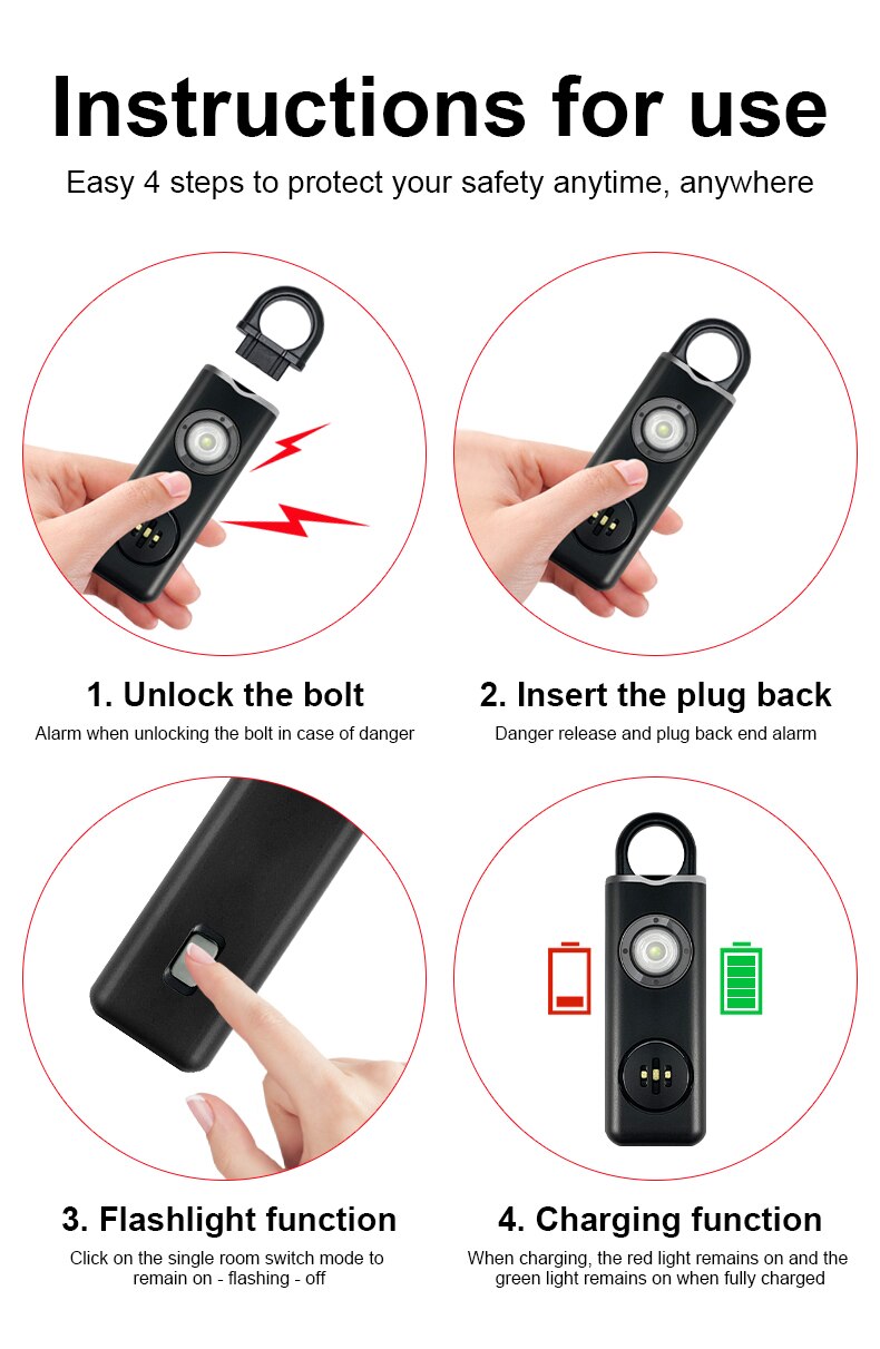 Women's 130dB Personal Safety  - Personal Alarm Keychain recensione e prezzo